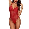 thumbnail image 2 of Intimates Women Lace Up Teddy Underwear Bodysuit Floral Embroidered Mesh Sheer Cut Out, 2 of 6