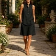 thumbnail image 6 of Guieoi Matching Tank and Shorts Set Summer Loose-Fit Casual Cotton-Linen Collared Sleeveless Half-Button Outfit Black S, 6 of 7
