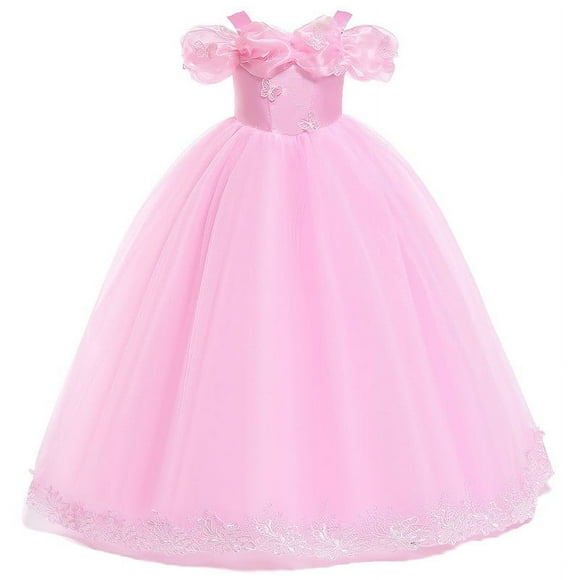 Odeerbi Niñas Verano Tul Princesa Vestido Flor Niña Vestido Fuera Del Hombro Fiesta Noche Vestidos Formal Vestido Sin Mangas Malla Lazo Encaje Vestido