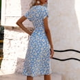 thumbnail image 5 of safuny Women's Tea Length A Line Dress Clearance Daisy Floral Print Summer V Neck Dress Bandage Empire Waist Retro Boho Short Sleeve Clothing Holiday Beach Blue M, 5 of 5