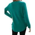 thumbnail image 4 of Women Solid Color Side Button Crew Neck Long Sleeve Scoop Hem Top, 4 of 5