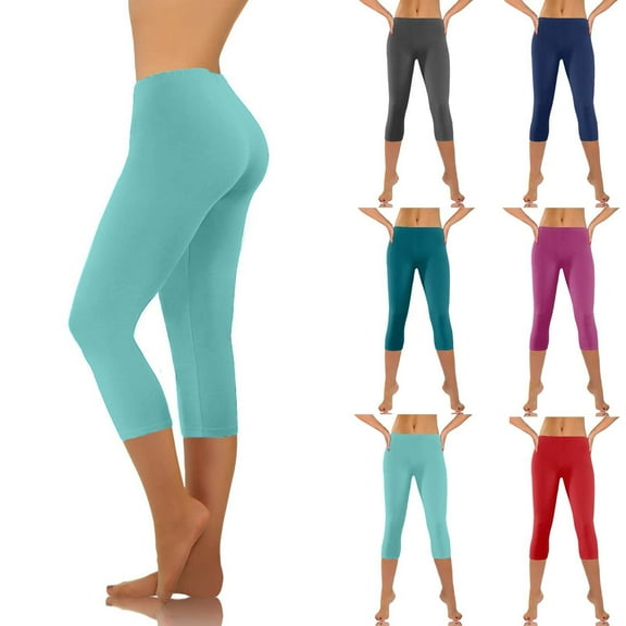 QLEICOM Yoga Pants Women,Workout Leggings for Women,Women's Solid Color Capri Leggings with Elastic Waist and Slim Fits Stretchy Cropped Yoga Pants for Exercise Wear