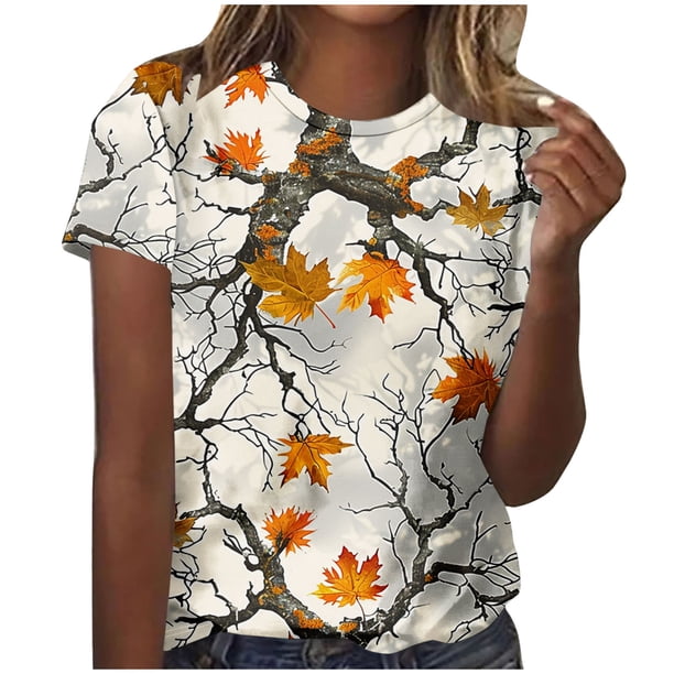 Tops Y Blusas de las Mujeres Estampadas Cuello Redondo Manga Corta, Poliéster Casual Top para Diario, Fiesta Y Todas las Estaciones