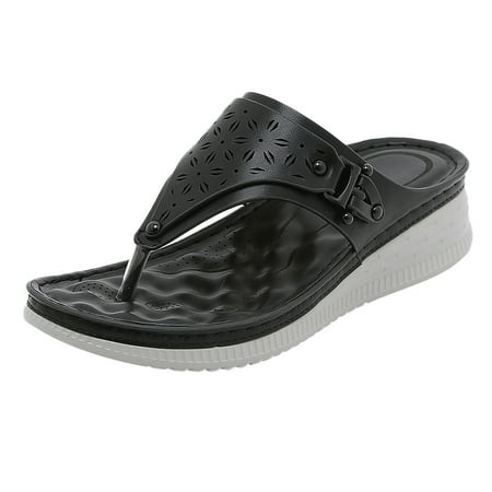 

Sandals Women Hollow Out Slipsole Flip Flop Sandal Pu Black 41