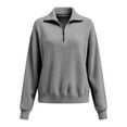 thumbnail image 2 of Quarter Zip Sweater Women, Yigetop Women Tops Quarter Zip Fall Winter Tunics V Neck Collared Outfits Loose Fit Casual Oversized Pullover 1/4 Zip Pullover Women, Grey 3XL, 2 of 6
