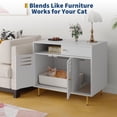 thumbnail image 2 of 31.5 Inch Modern Cat Litter Box Enclosure Furniture with Vent Door/Side Rest Area/Drawers and Open Shelves, Kitty House, Hidden Litter Box, Cat Washroom Furniture with Barn Door, 2 of 9