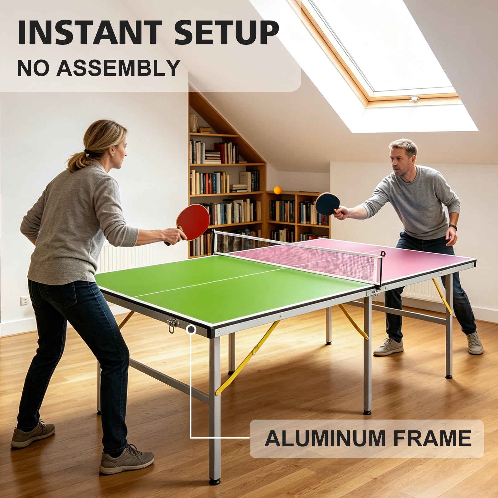 6ft Folding Table Tennis Table, Aluminum Alloy Frame, Foldable Design, Complete Set