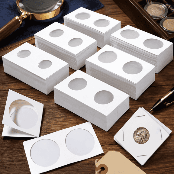 300 Pack Coin Holder Flips – 6 Sizes 2x2 Cardboard Coin Collection Supplies with Clear Windows for Storage & Display, Assorted Coin Flip Holders for Collectors