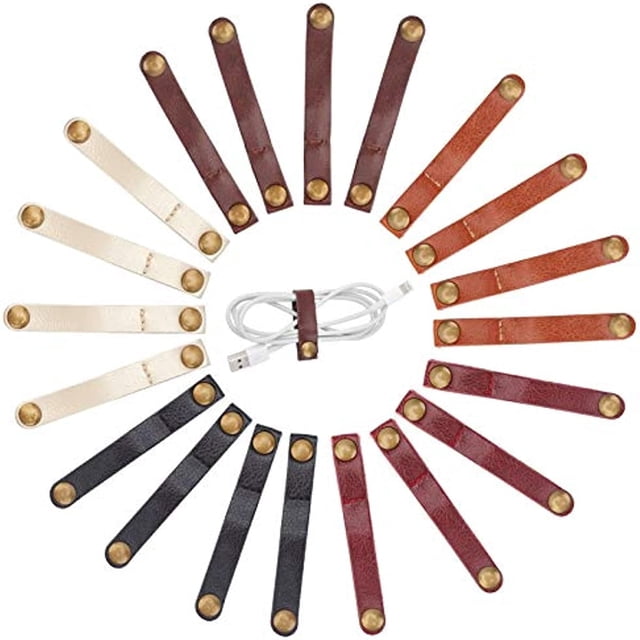 20 correas de cuero para cables de 3,5 pulgadas, organizadores de cables, gestión de cables para cables USB y auriculares, correas largas de 5 colores.