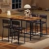 5-Piece Counter Height Dining Table Set for 4, 35.5 Inch High Top Table with 4 Upholstered Bar Chairs, Metal Corner Guards and H-Frame, Space-Saving Kitchen Dining Set,Brown