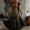 thumbnail image 4 of Dolkfu V-Neck Womens Fall Dresses Short Sleeve Halloween Black Maxi-Length Evening Gown Dresses Flowy Relaxed Fit Geometric Modern Dresses Black,L, 4 of 5