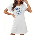thumbnail image 4 of Aobny Soft Womans Nightgowns Polyester White Crew Neck Dragonfly Short Sleeve Short Sleep Dress Adults Nightshirts House, 4 of 7