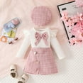 thumbnail image 3 of Hotiary Infant Baby Girl Party Skirt 3Pcs Outfit Toddler Ruffle Long Sleeve Bow Ribbed Shirt Top Mini Skirt with Beret Kids Cute Spring Summer Fall Birthday Clothes for 6M-3T Pink, 3 of 7