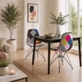 thumbnail image 3 of 2xhome - Multicolor Patchwork Sam - Modern Upholstered Side Fabric Chair Patchwork Multi-pattern Eiffel Wire Base Dining Room Chair No arm, 3 of 6