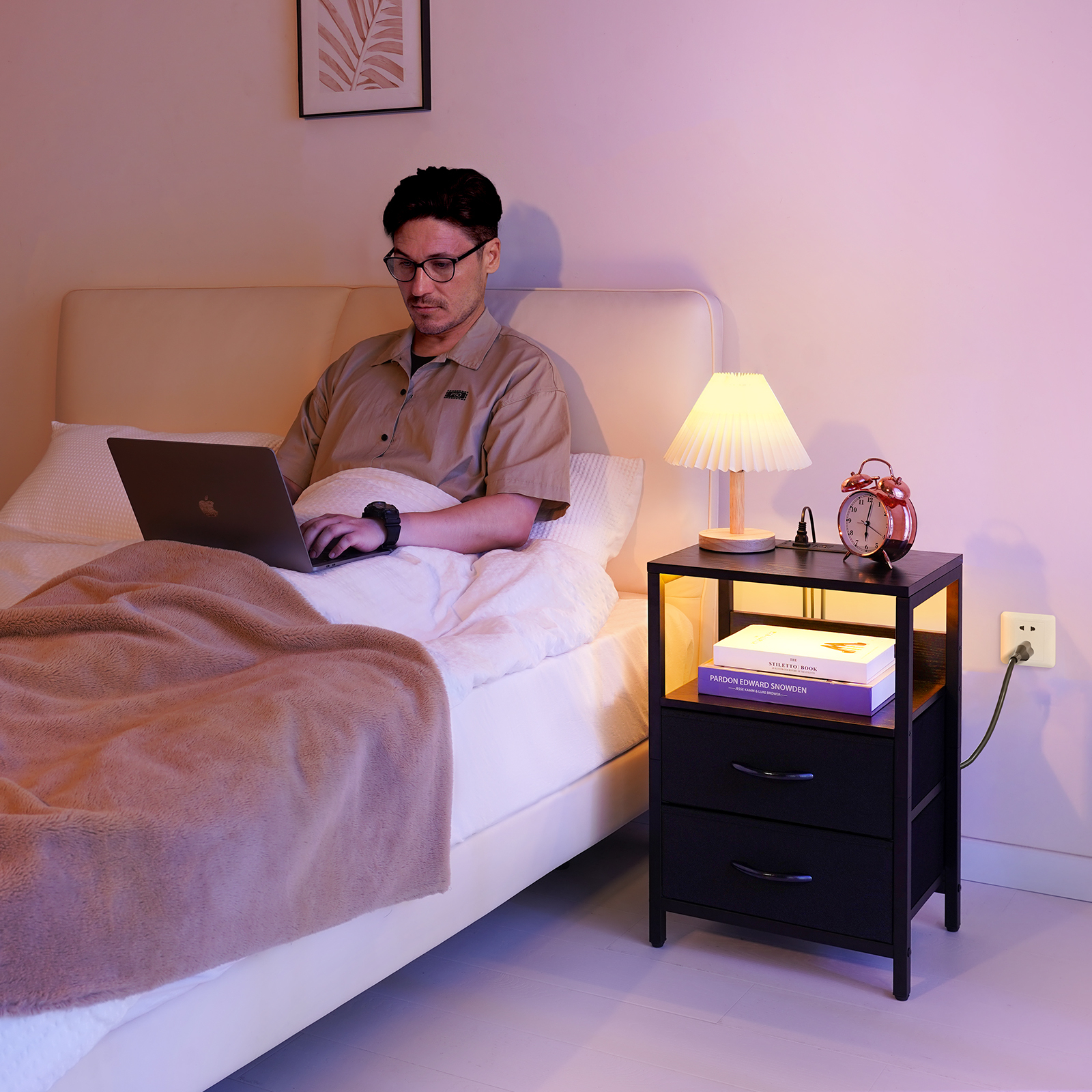 Yoobure Nightstand with LED Charging Station, Black photo 5