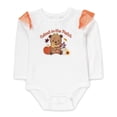 thumbnail image 5 of Baby Essentials Baby Girl Pumpkin Outfit 4-Piece Set – Long Sleeve Bodysuit, Tutu Skirt, Leg Warmers & Bow Headband (Orange Cutest In The Patch, 3 months), 5 of 8