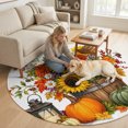 thumbnail image 2 of Thanksgiving Pumpkins Round Area Rug 4Ft Washable Circle Rugs for Bedroom Dining Room, Fall Sunflowers Maple Farm Barrel Non-Slip Carpet Floor Mats Indoor Outdoor Carpet Runner Aesthetic Home Decor, 2 of 8