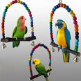thumbnail image 5 of Juguetes de madera para pájaros, columpios para loros que incluyen campanas, cuentas de madera, elegantes columpios colgantes con coloridas secciones de columpios, 5 of 5