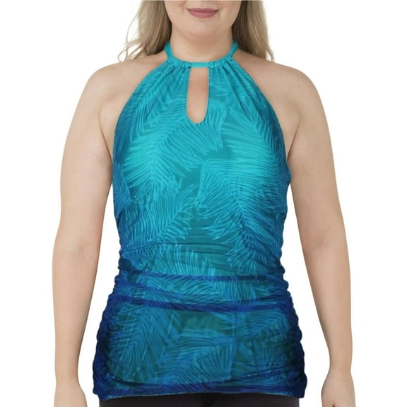 Lauren Ralph Lauren Womens High Neck Halter Tankini Swim Top Blue 16