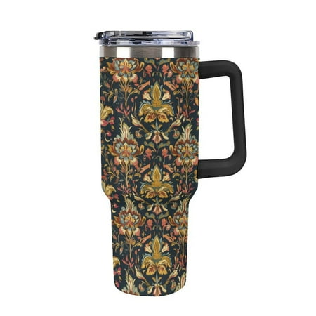 

DNAGSB Jacobean Floral Opulent Motif-144 Tumbler 40 OZ Stainless Steel Vacuum Insulated Water Bottle with Lid & Straw Simple Modern Tumbler for Cup Holder Water Iced Tea Coffee