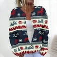 thumbnail image 2 of Brnmxoke Ugly Christmas Sweater for Woman Plus Size Xmas Open Front Button Down Knitted Cardigans Crochet Fall Winter Print Long Sleeve Coat Navy,S, 2 of 5