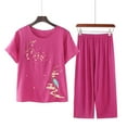 thumbnail image 2 of Women's Print Soft Sleepwear Capri Pajamas Sets Short Sleeve Two-Piece Pjs Round Neck Tops & Capri Pants, 2 of 3