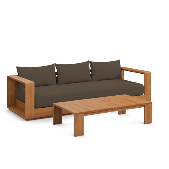 2 pcs Lounge Sofa, Natural Brown, Wood, Outdoor Patio Balcony Cafe Bistro Garden Hospitality Restaurant, Modern Contemporary, HB37060