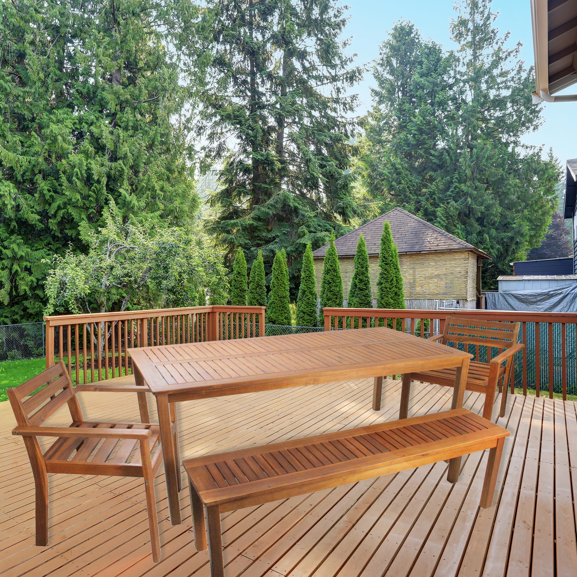 4-Piece Acacia Wood Outdoor Patio Dining Set