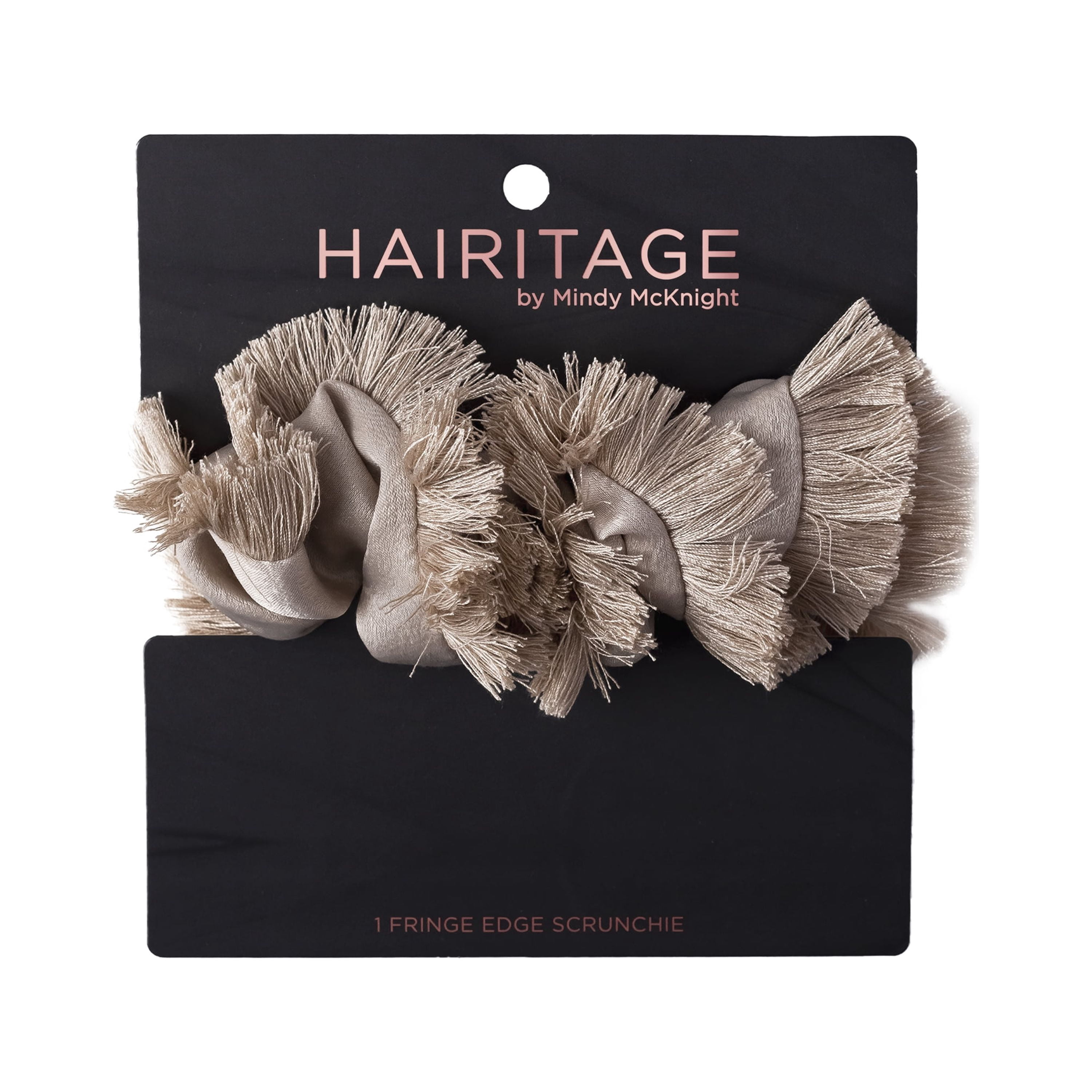 Hairitage by Mindy Take Me to the Beach Fringe Edge Hair Scrunchie & Ponytail Holder, Taupe