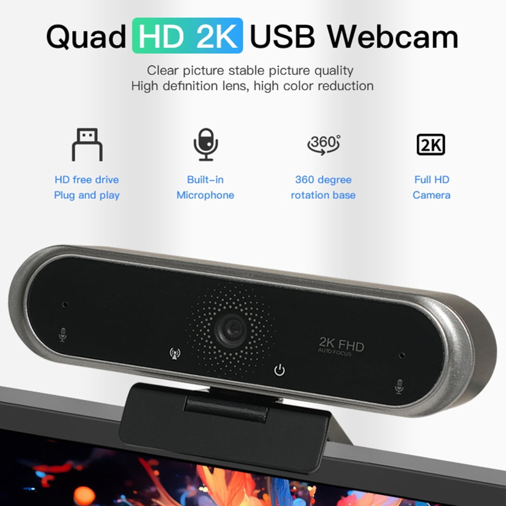 Intelligent Focus 2K Webcam With Bright Image And Built In Microphone For Computer Meetings