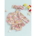 thumbnail image 3 of Gupgi 0-3Y Toddler Girls Summer Beach Swimwear Long Sleeve Floral Print Bathing Suit with Headband, 3 of 9