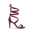 thumbnail image 3 of BLISSFUL STEP Women's Open Toe Stiletto Heeled Lace up Solid Sandals Burgundy 6, 3 of 7