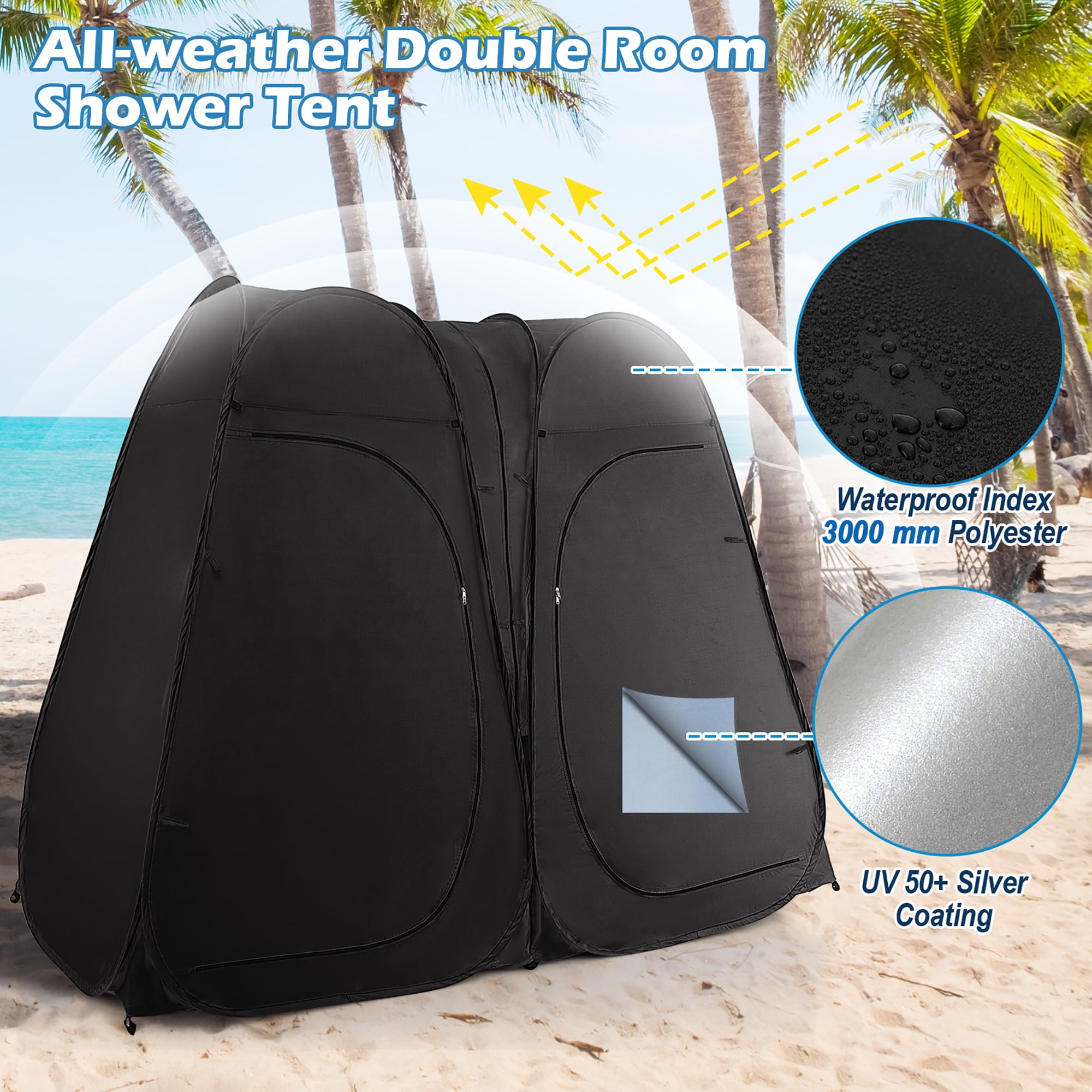 Costway Outdoor 7.5FT Portable Pop Up Shower Privacy Tent Dressing Changing Room Camping Black
