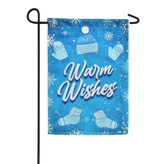 America Forever Warm Winter Wishes Garden Flag Double Sided Vertical 12.5 x 18 inches for Outdoor, Yard, Porch Blue Snowflake Happy Holiday Rustic Quote Cold Seasonal Yard Décor