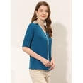 thumbnail image 4 of INSPIRE CHIC Blusa de trabajo de manga larga enrollable con cuello en V y ribete en contraste elegante para mujer lago azul L, 4 of 4