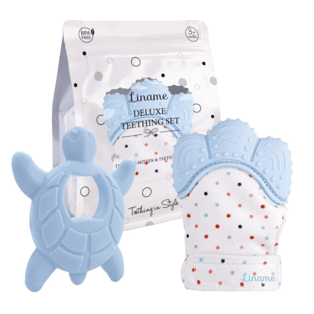 Liname️ Deluxe Teething Set Includes Teething Mitten for Babies & Teething Toy BPA Free Washable Teething Mitt Provides Soothing Relief & Solves Your Babies Teething Problems Safe 