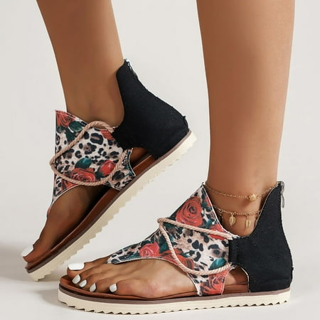 

Wirdiell Women s Casual Plus Size Print Shoes Flat Flip Flops Back Zipper Sandals
