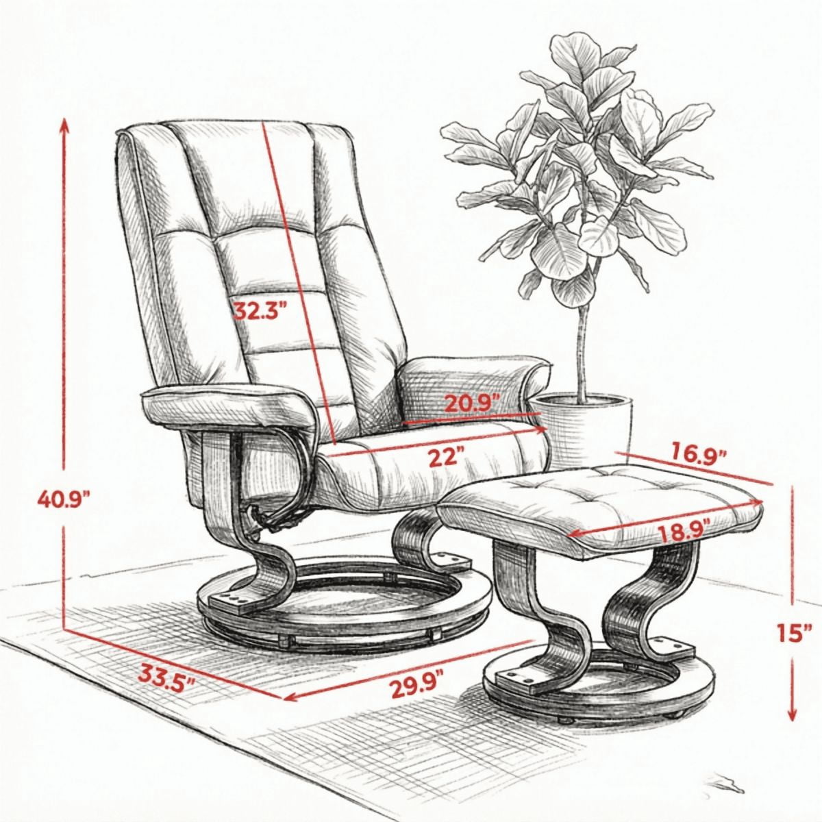 Faux Leather Reclining Chair, Tufted Back & Wood Frame, Manual Recliner, Gray
