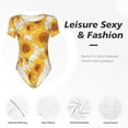 thumbnail image 6 of Uemuo White Marble Pattern Sunflower Pattern Women's One Piece Short Sleeve Swimsuit Rash Guard Surfing Modest Quick-drying Swimsuit Beach Essentials-Medium, 6 of 9