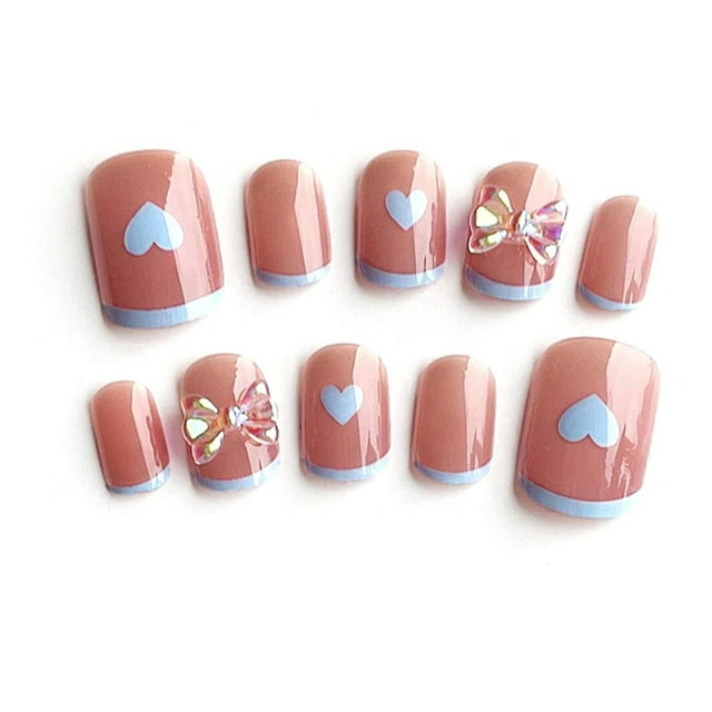 Uñas False Nails HUOGUO, 24 piezas de uñas extraíbles con forma de lazo en forma de gelatina