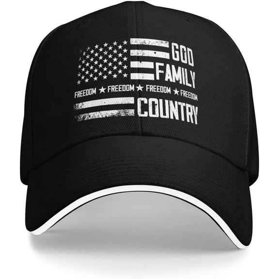 God Family Country Freedom Cap Patriotic 4th July Us Flag Baseball Hat