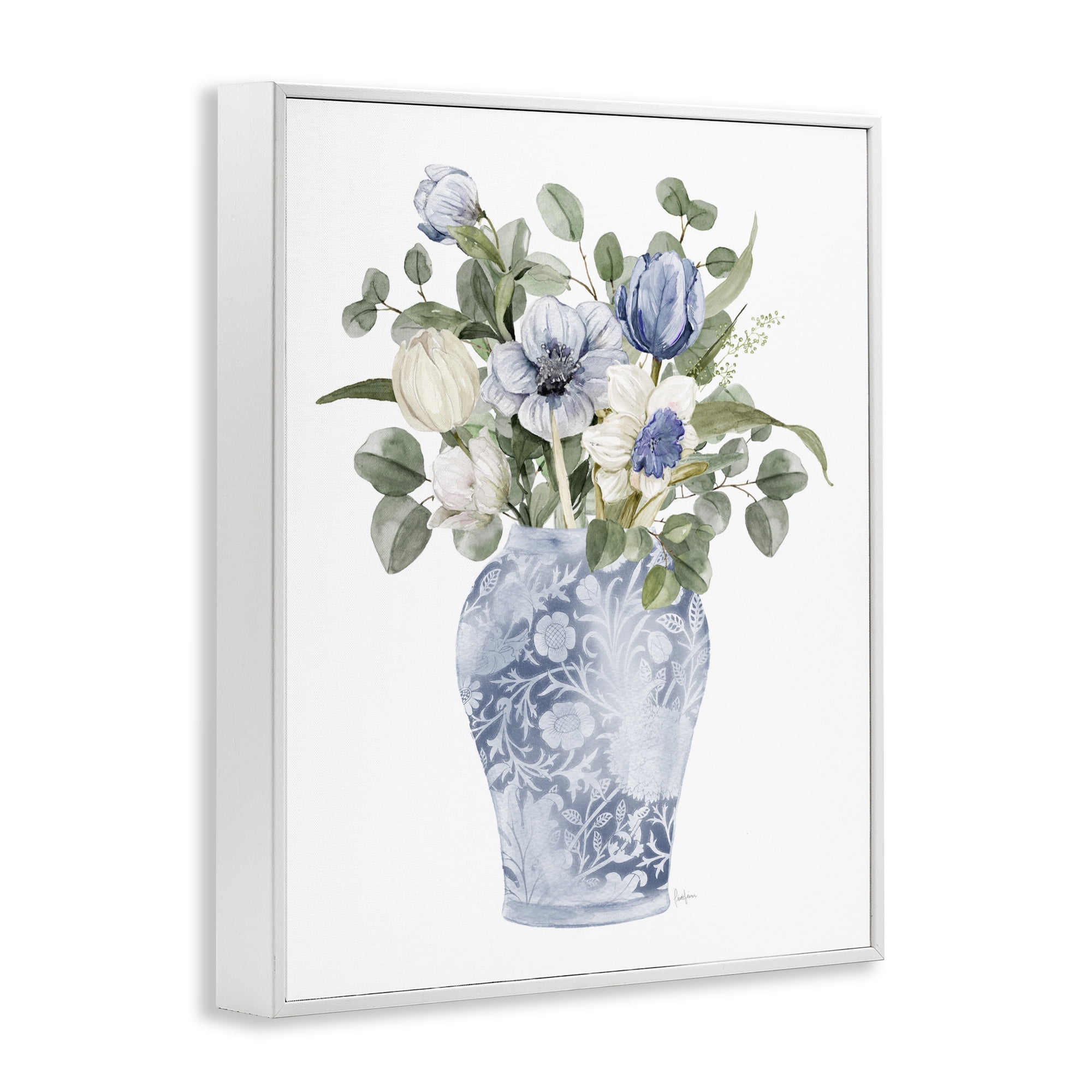 Stupell Industries Ornate Vase Tulips White Framed Giclee Art, design by Livi Finn