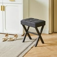 thumbnail image 4 of Square Makeup Stool with X-Leg Foot Rest, PU Footrest, Ottoman Seat Vanity Stool, Multi-Use as Small Side Table, for Bedroom, Living Room, Black LG-71B, 4 of 15