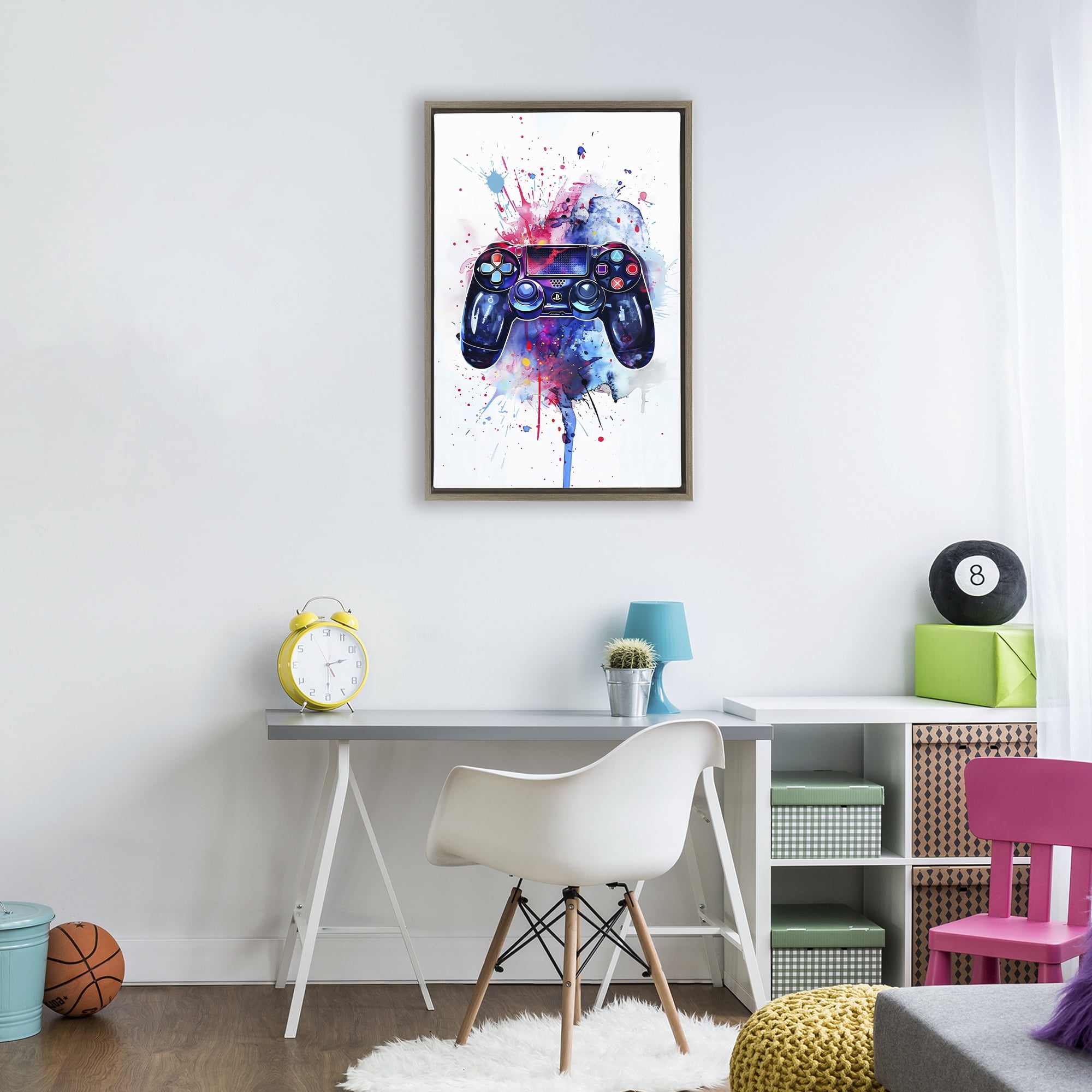 Stupell Industries Burst of Color Controller Brown Framed Floater Canvas Wall Art, design by Creative Studio