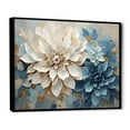 thumbnail image 2 of Designart "Minimalist White And Blue Dahlia Blossoms" Dahlia Floater Framed Wall Art Living Room, 2 of 5