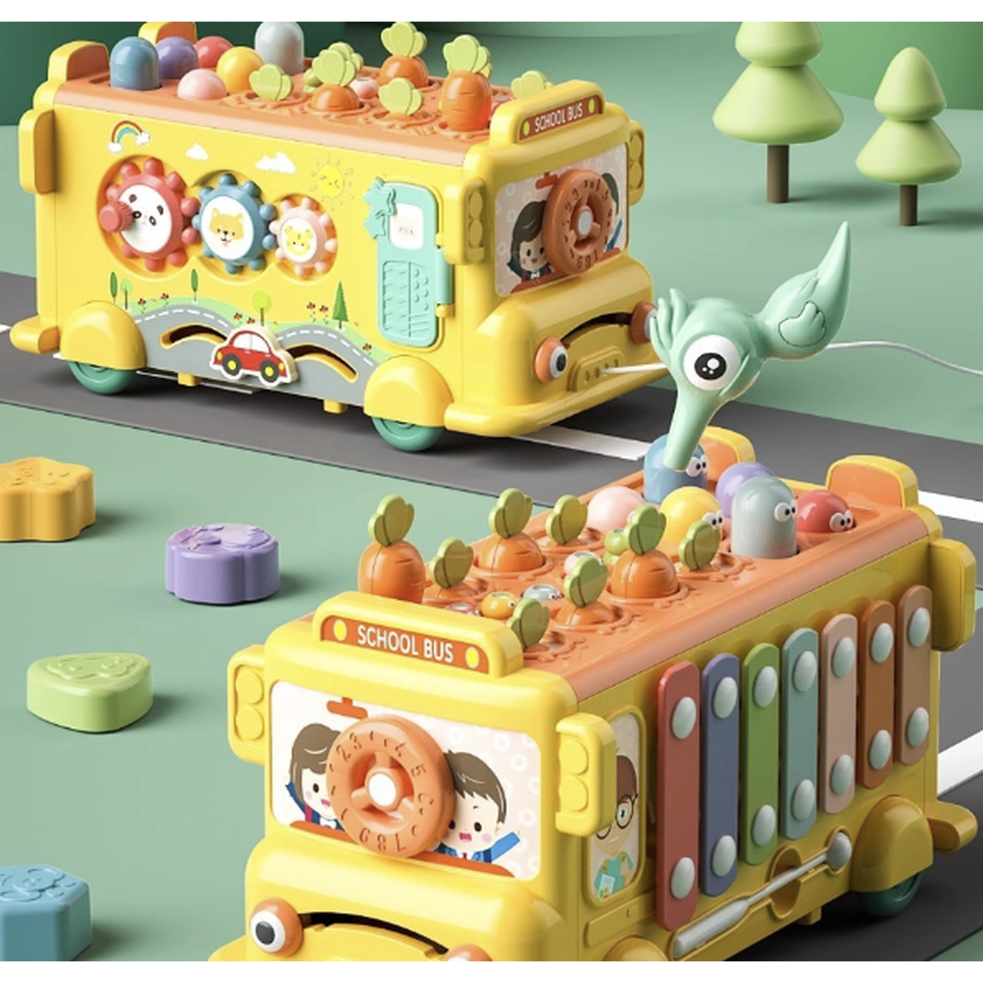 BIGODY Montessori Multi-Function Bus Toy for 1+ Year Old Busy Board Toddler Activity Toy Early Educational Learning Toy Perfect Gift for Boys Girls