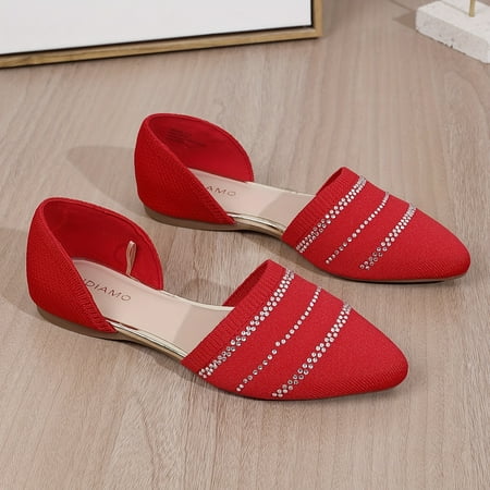 

Women s Rhinestone Flat Shoes Pointed Toe D Orsay Knitted Shoes Comfy Slip On Flats