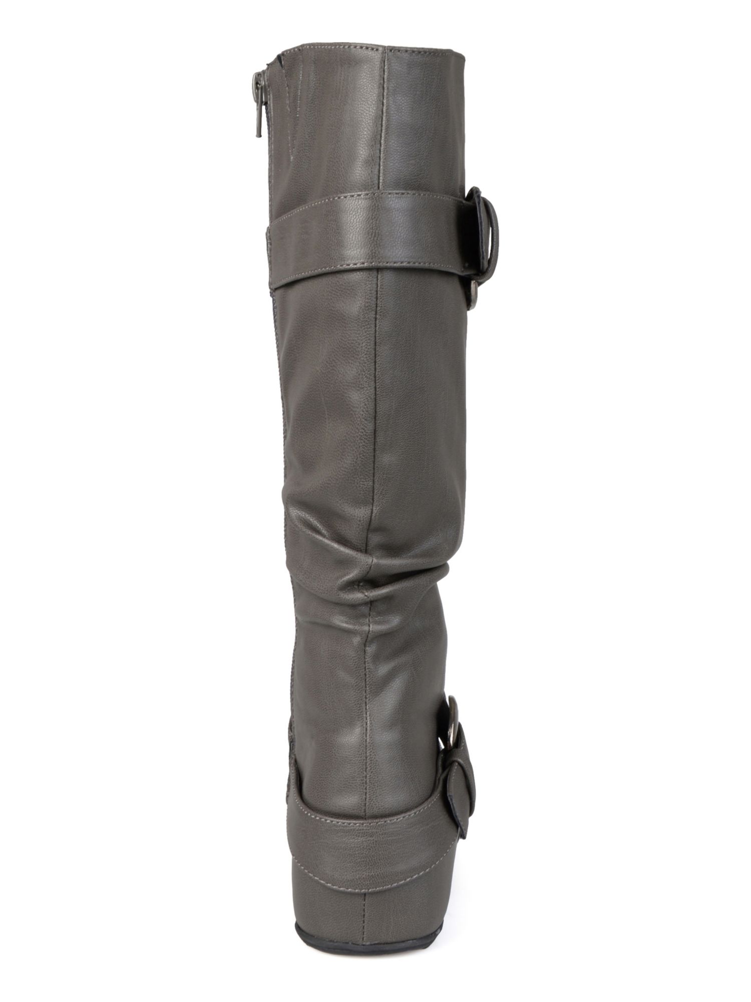 JOURNEE COLLECTION Womens Grey Gray Buckle Accent Padded Paris Round Toe Zip-Up Slouch Boot 8.5
