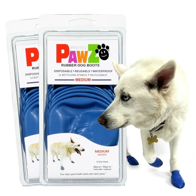 PawZ Rubber Dog Boots and Paw Protectors 12pk x2, Medium Blue Dog