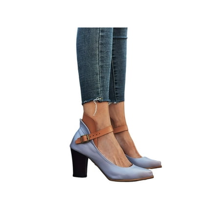 

Ritualay Women High Heels Slip On Dress Shoes Ankle Strap Pumps Comfort Lightweight Sandals Formal Work Pointed Toe Gray 7.5
